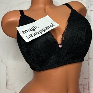 VS 40DD WIRELESS PUSH-UP PADDED BRA NO WIRE SUPER SOFT FLORAL LACE ROSETTE BLACK